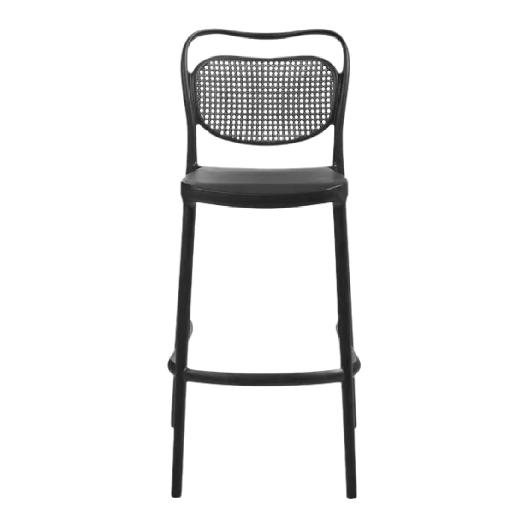 Tabouret de bar en m¨¦tal noir avec dossier en osier